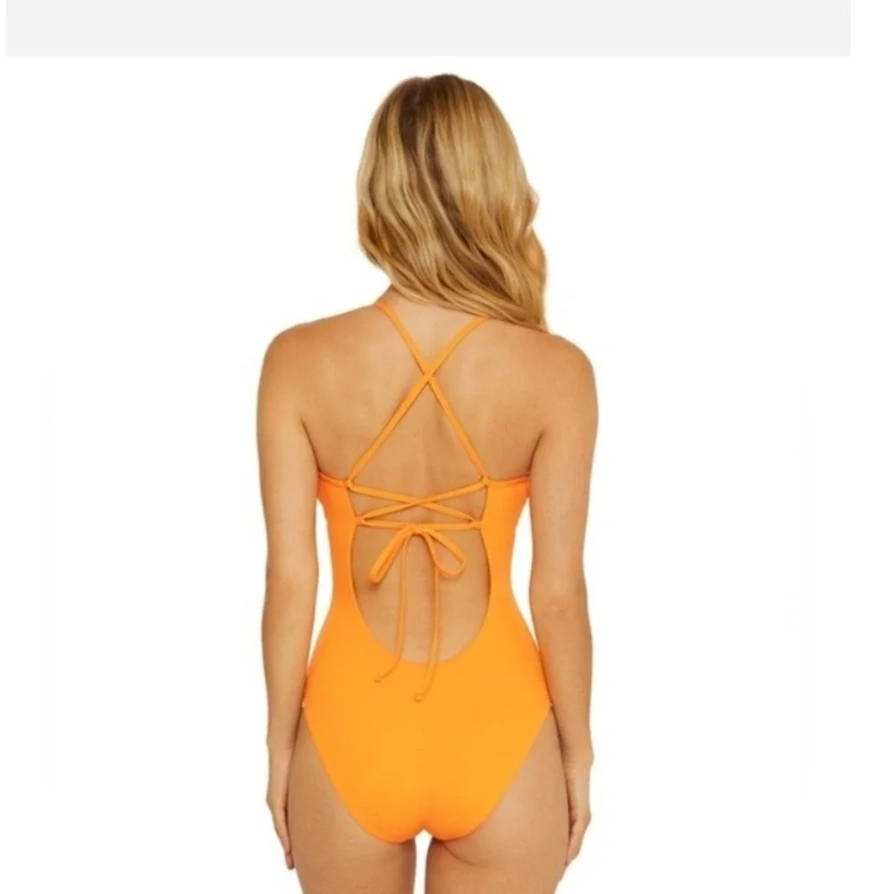 BECCA Fiesta Clare Plunge Embroidered  Pool Vacation Resort One Piece Swimsuit S